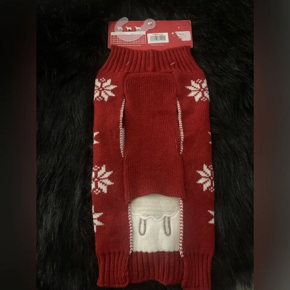 NWT Xmas dog sweater, red and white with graphic print, Size M